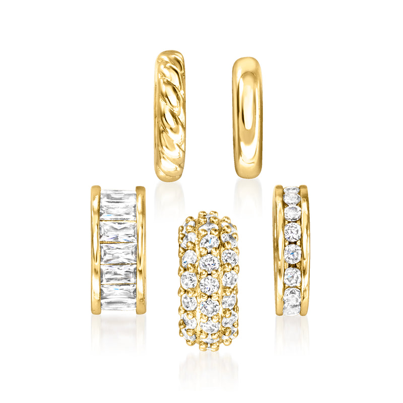 Gold-plated charm set with CZ bead accents: oval, hoop, and round pave centerpiece