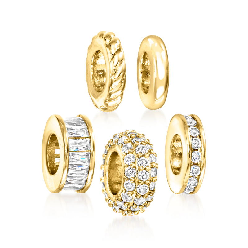 Gold-plated charm set with CZ bead accents on hoops and a round cluster centerpiece
