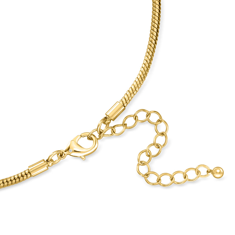 Gold-plated snake chain necklace with lobster clasp and extension chain detail