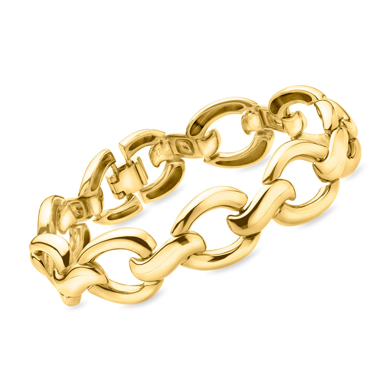 14kt yellow gold-plated interlocking link bracelet with polished oval links