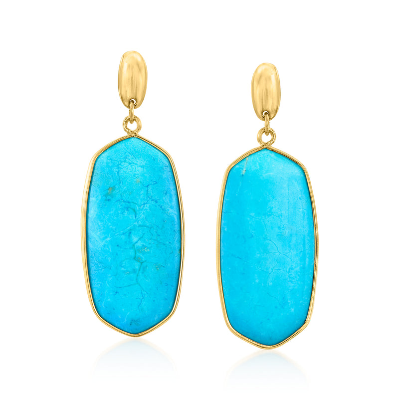Gold-plated oval drop earrings with simulated turquoise