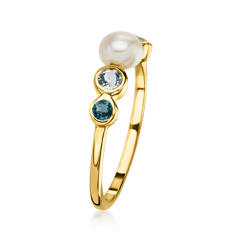 5-5.5mm Cultured Pearl Ring with .30 ct. t.w. Tonal Blue Topaz in 18kt Gold Over Sterling