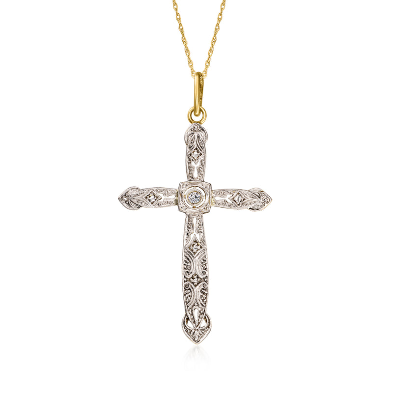 Cross pendant necklace with diamond accents, gold chain and platinum-style cross