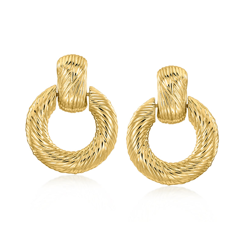 Textured gold-toned doorknocker drop earrings with twisted hoop design