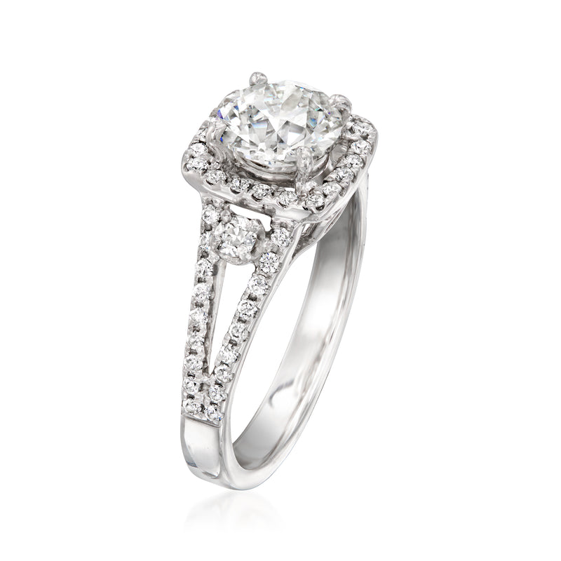 Vintage 18kt white gold diamond ring with halo and split shank