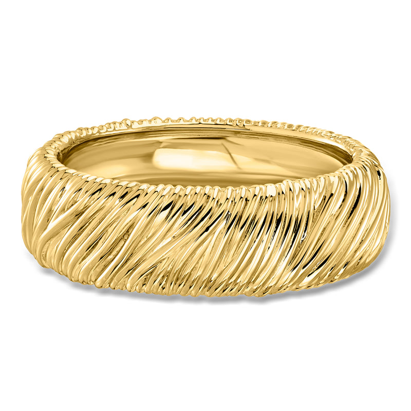 Textured yellow gold-plated bangle bracelet with ridged twisted design
