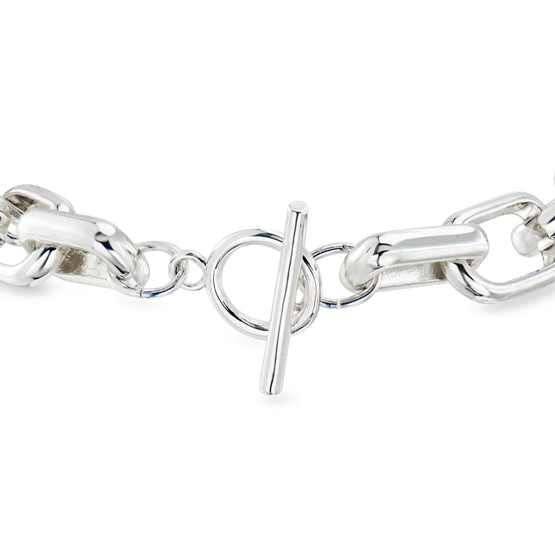 Sterling silver-plated link bracelet with round toggle bar clasp