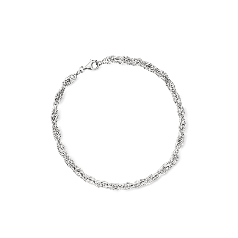 Sterling silver Singapore-chain anklet with round link pattern and lobster clasp