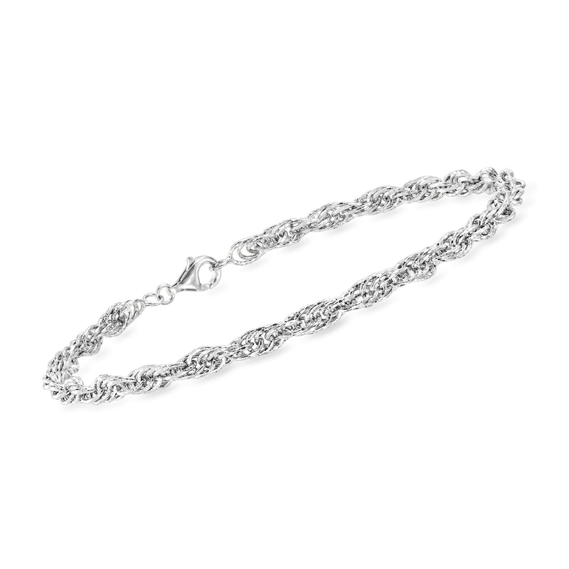 Sterling silver Singapore-chain anklet, oval links with small ring clasp