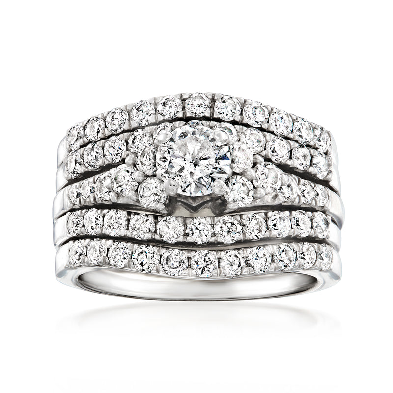 Two-row diamond wrap ring in 14kt white gold with round center stone