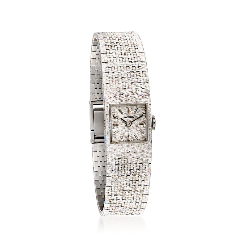 Vintage Juvenia white gold watch with square face and mesh bracelet