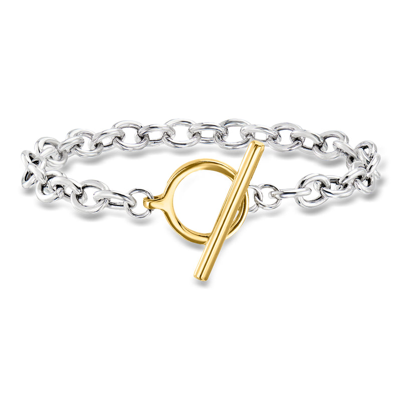 Sterling silver cable-chain toggle bracelet with 18kt gold over silver heart clasp
