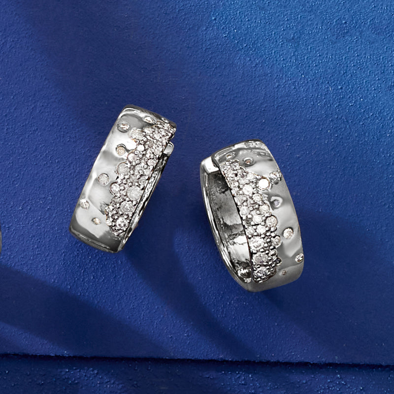 Sterling silver scattered-diamond hoop earrings