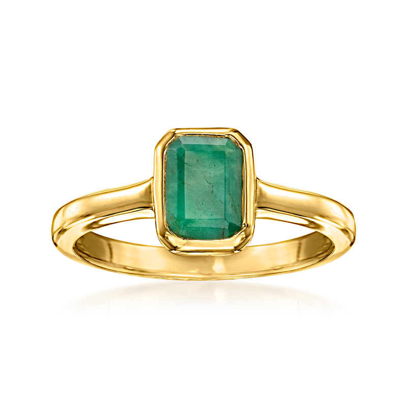 18kt gold over sterling emerald-cut green square ring with slim band