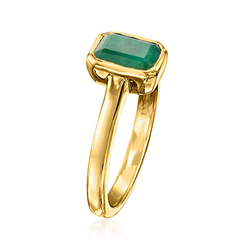 Gold over sterling ring with raised emerald green square gemstone