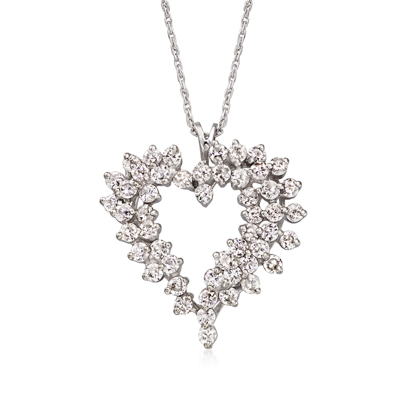Vintage diamond heart pendant necklace in 14kt white gold