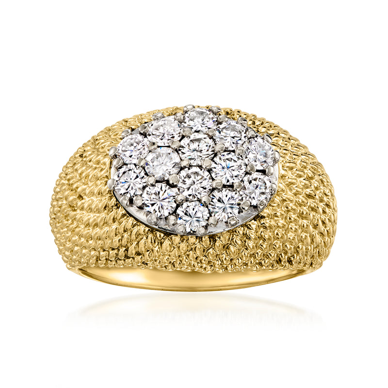 Vintage 14kt yellow gold diamond cluster ring with textured dome band