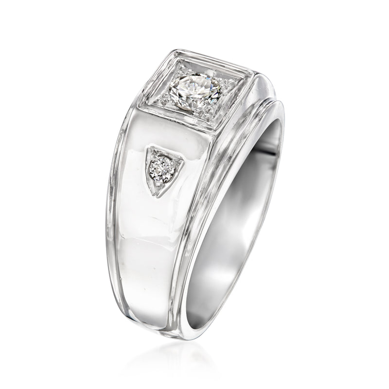 Vintage white gold diamond ring, square-set center stone with side diamond accents