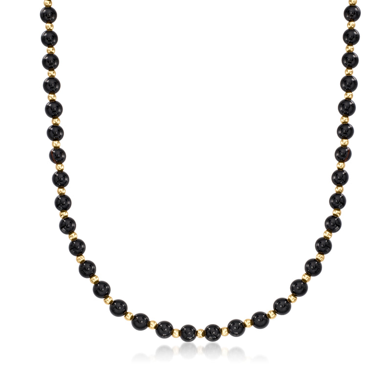 Onyx bead necklace with 14kt yellow gold beaded accents