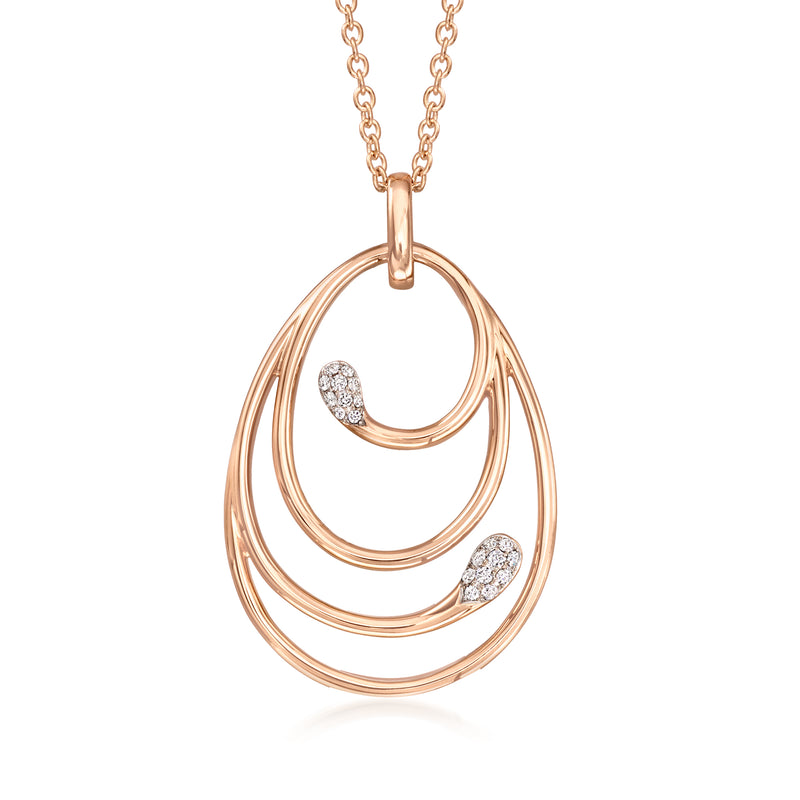 Rose gold swirl pendant necklace with two oval loops and small diamond accents