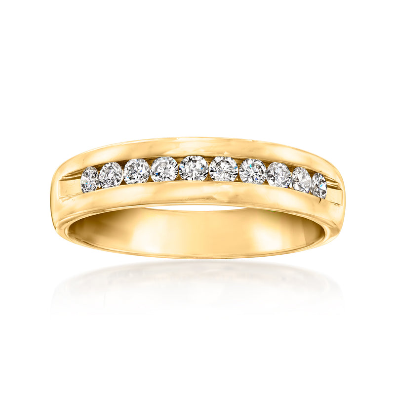 Vintage 14kt yellow gold diamond band ring with round-cut stones