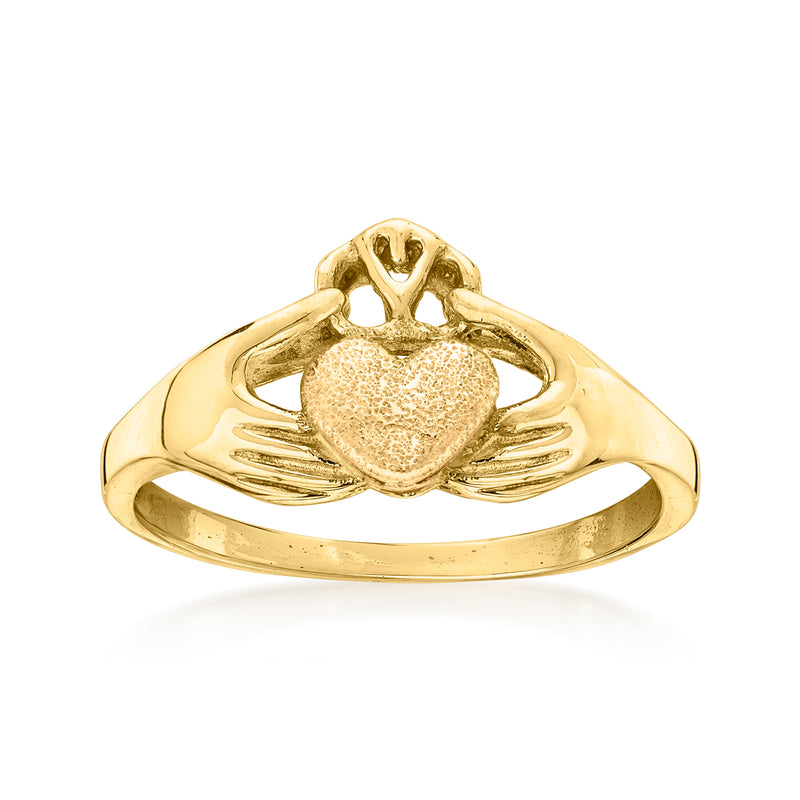 14kt yellow gold Claddagh ring with heart and arched hands