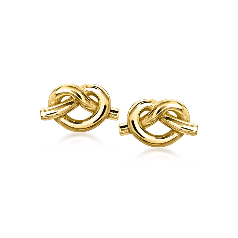 10kt yellow gold pretzel stud earrings, twisted knot design with post backs