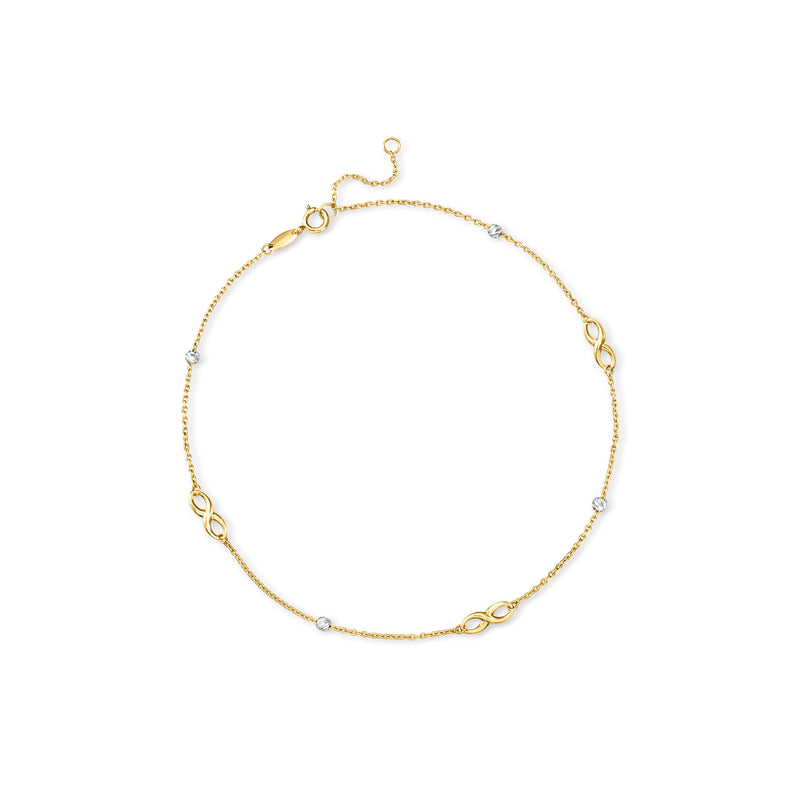 Two-tone gold infinity station anklet with small clear stones
