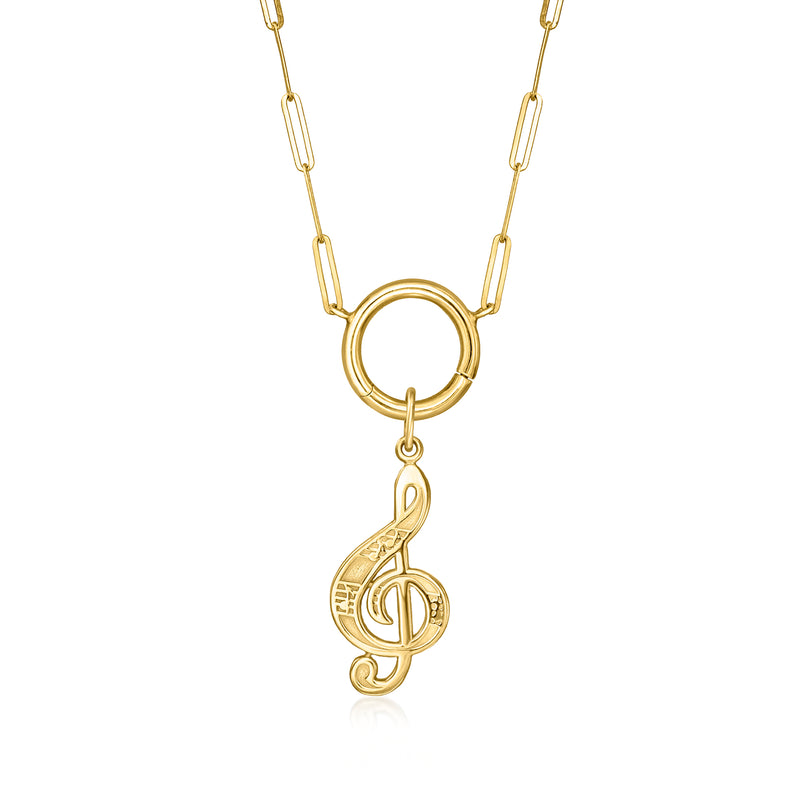 10kt yellow gold treble clef charm necklace with circular clasp