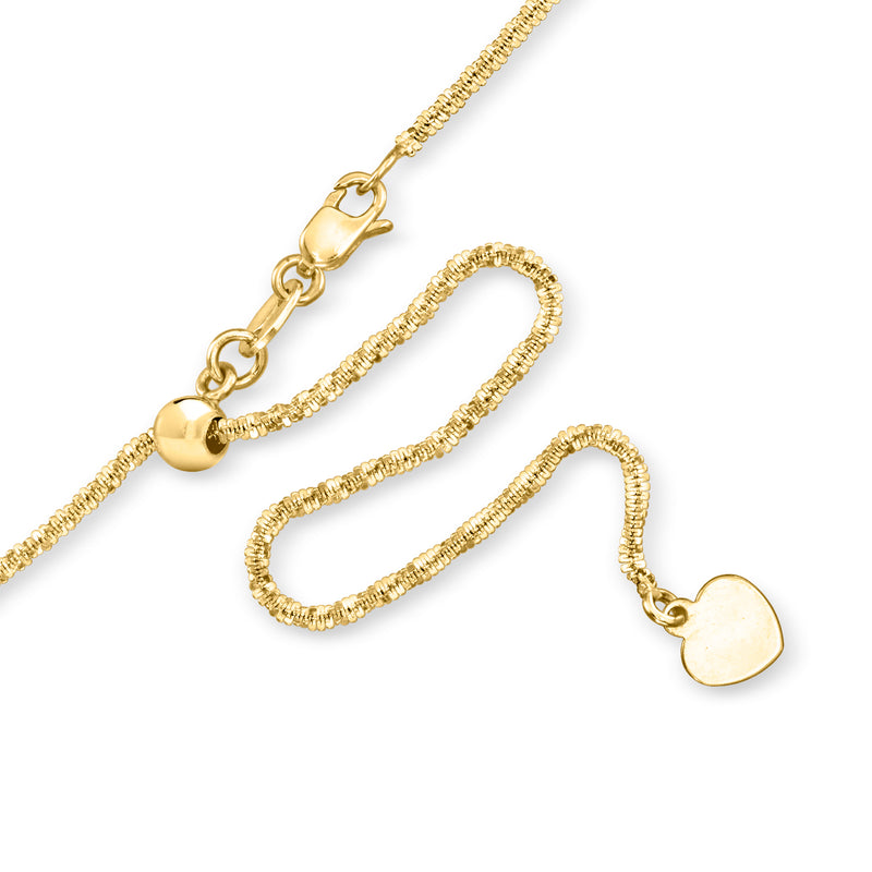 10kt yellow gold adjustable sparkle-chain necklace with heart charm clasp