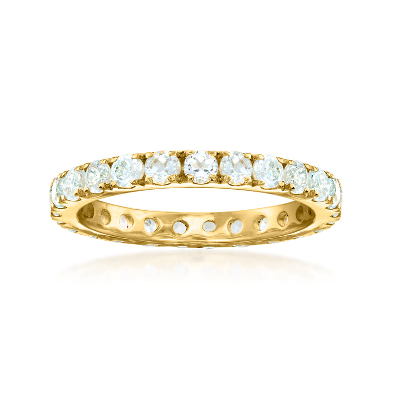 18kt gold over sterling eternity band with light blue topaz rows, domed