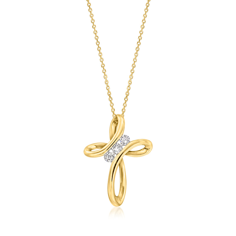 Twisted cross pendant necklace in 14kt yellow gold with diamond center