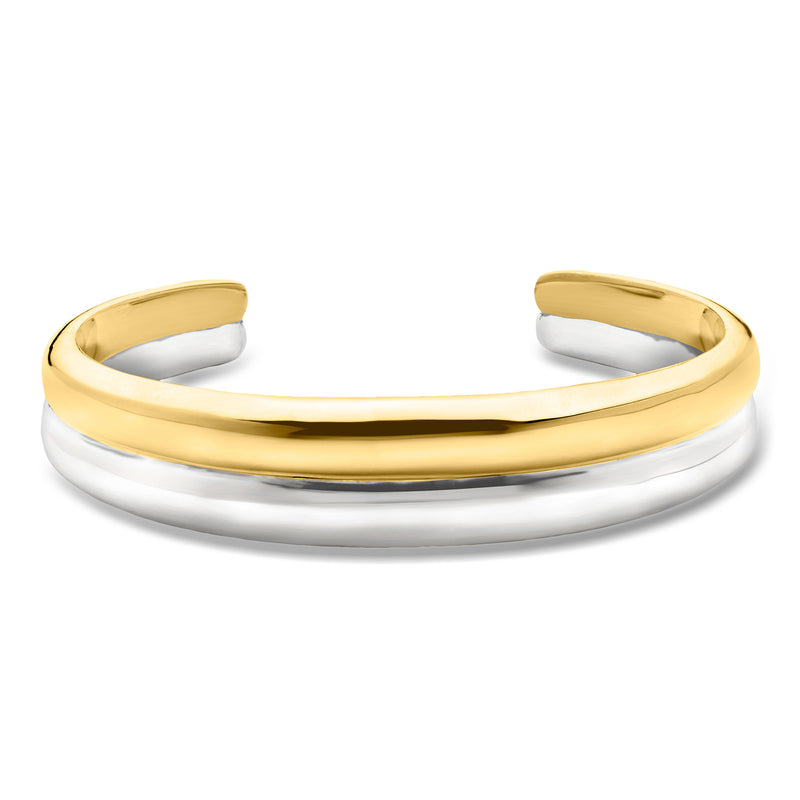 Two-row cuff bracelet with polished gold and silver-tone metal bars