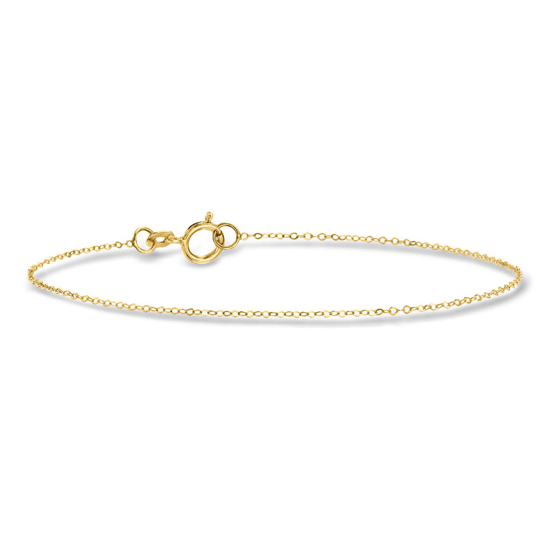 10k yellow gold cable-chain bracelet with round link clasp and small oval tag