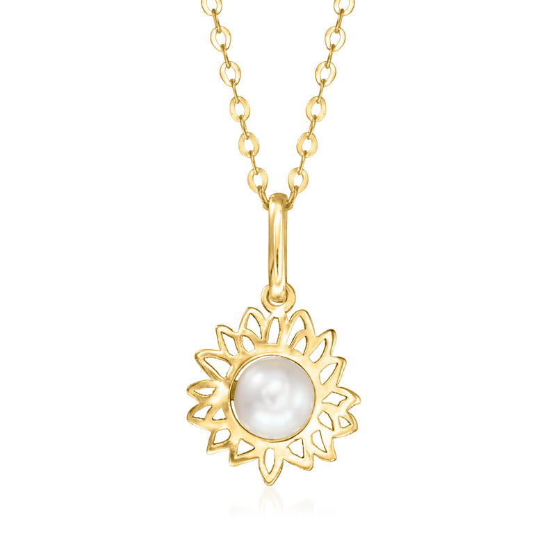 10kt yellow gold sunflower pendant necklace with round cultured pearl center