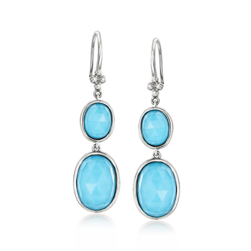 Turquoise double drop earrings in sterling silver with oval earwires and stones