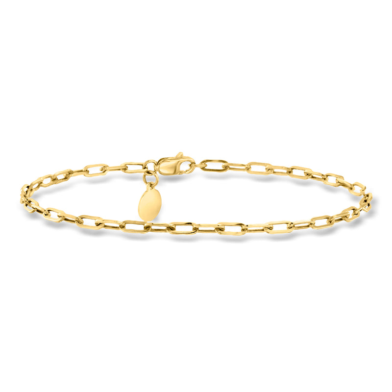 14kt yellow gold paper clip link bracelet with heart-shaped clasp