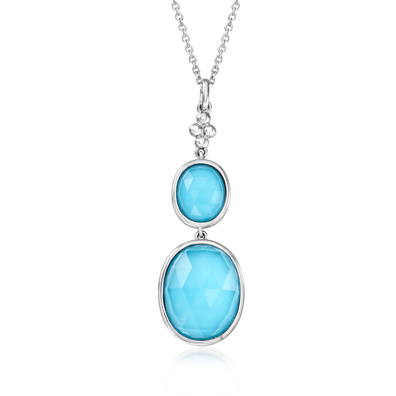 Turquoise double-drop pendant necklace in sterling silver with oval cabochons