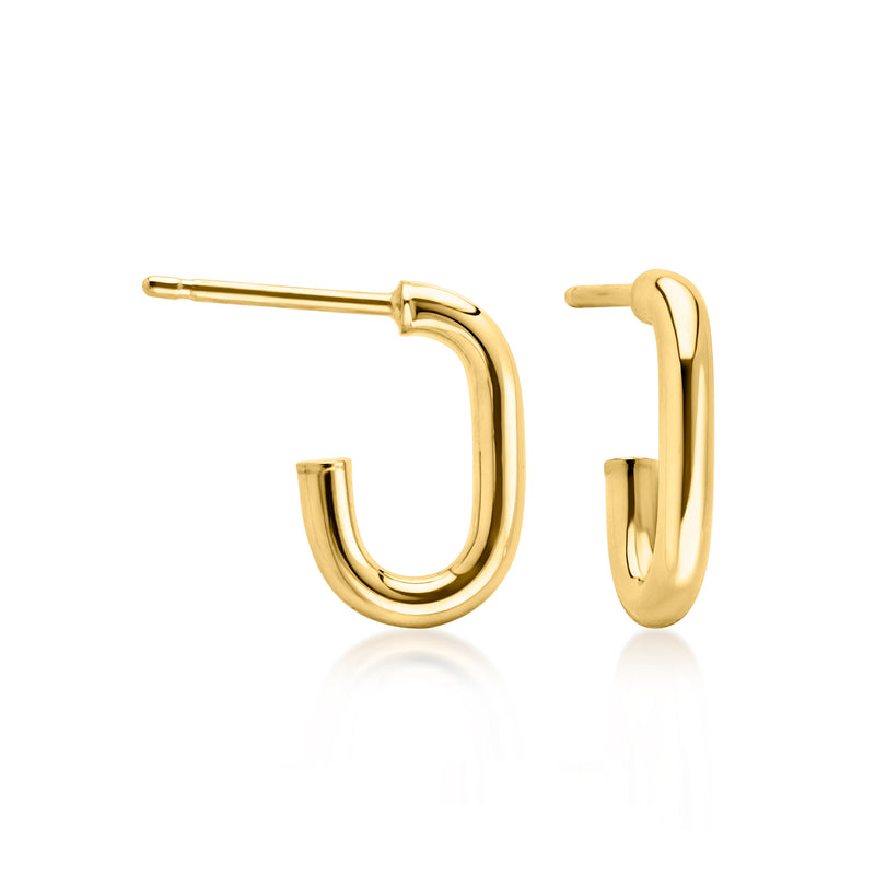 Yellow gold U-shaped hoop earrings, small open loop with polished finish