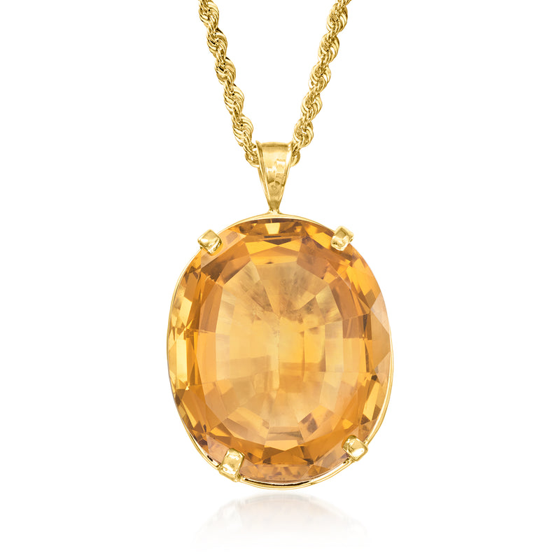 10kt yellow gold oval citrine pendant necklace, prong-set oval gemstone