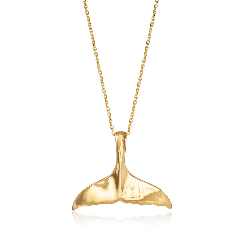 Yellow gold whale tail pendant necklace with fine chain