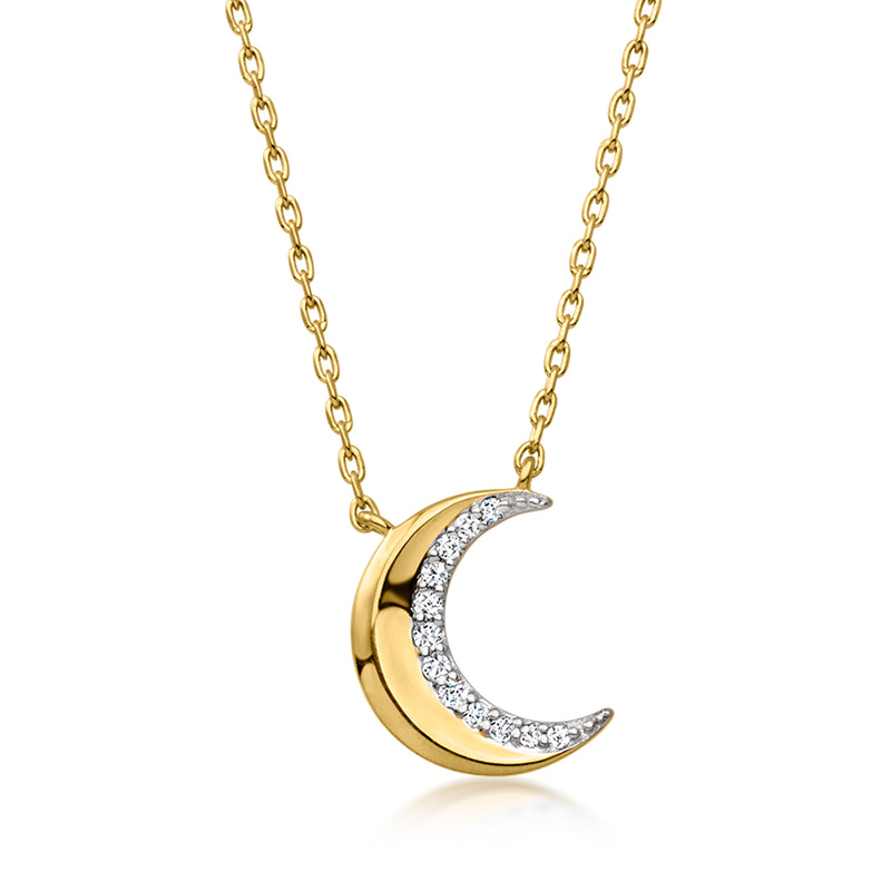 Diamond crescent moon necklace in gold over sterling silver
