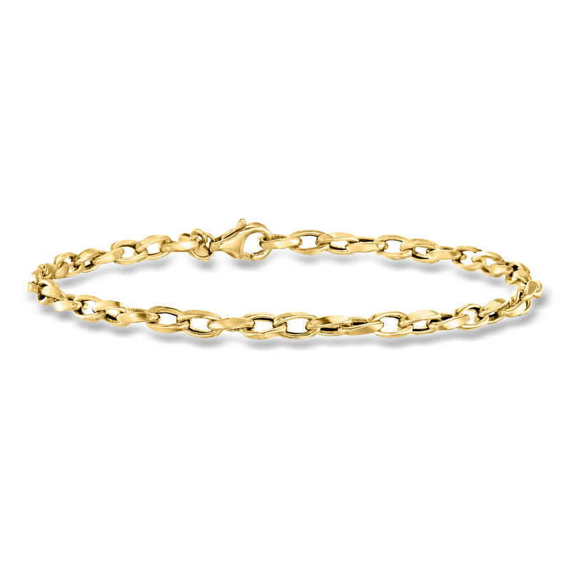 Yellow gold twisted cable-chain bracelet, 3mm link style, flat view