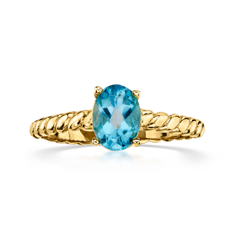 1.00 Carat Swiss Blue Topaz Ring in 10kt Yellow Gold