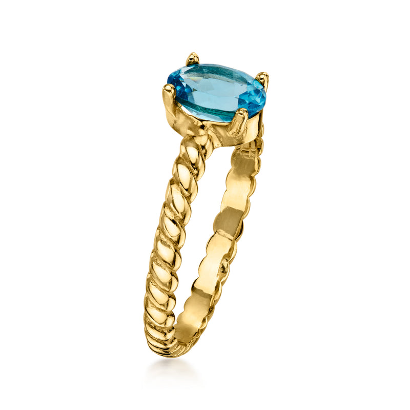1.00 Carat Swiss Blue Topaz Ring in 10kt Yellow Gold