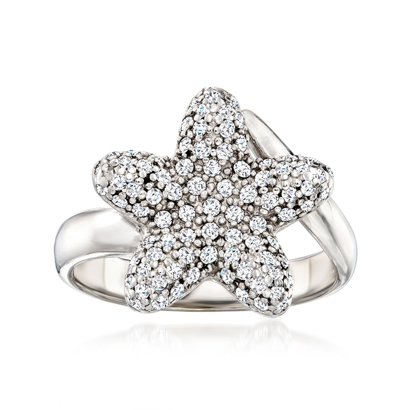 Diamond starfish ring in 14kt white gold with pavé-set stones