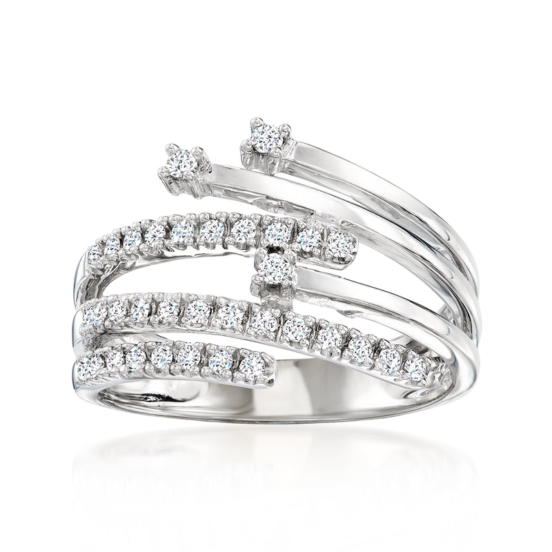 Vintage 14kt white gold multi-row bypass ring with diamonds