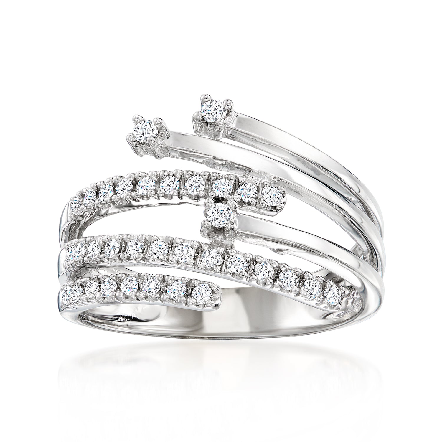 C. 1990 Vintage .45 ct. t.w. Diamond Multi-Row Bypass Ring in 14kt White Gold
