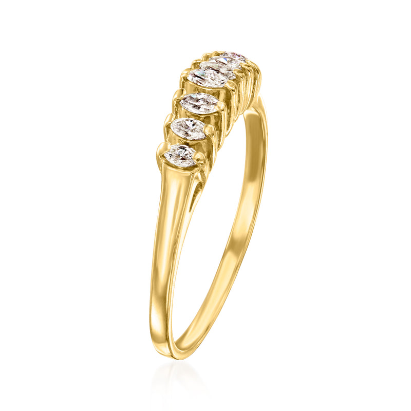 Marquise diamond cluster ring in 14kt yellow gold, side view