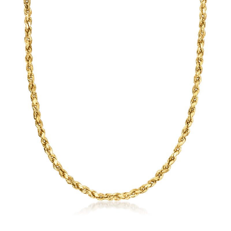 14kt yellow gold rope-chain necklace, close-up linked chain